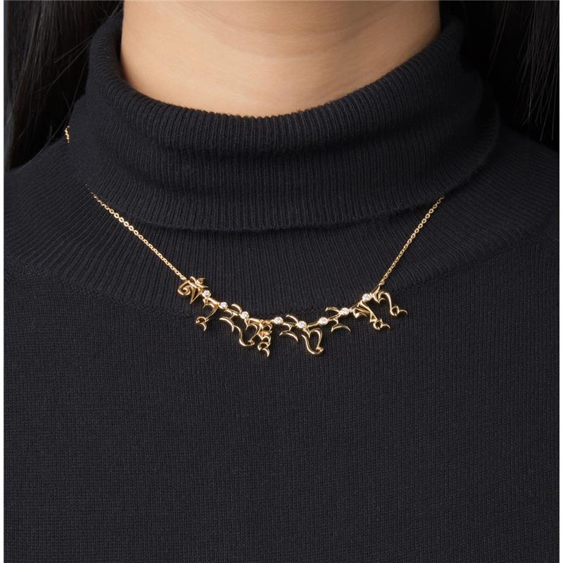 Tara Mantra Necklace, Silver Gold Plated, White CZ Diamonds — view 4