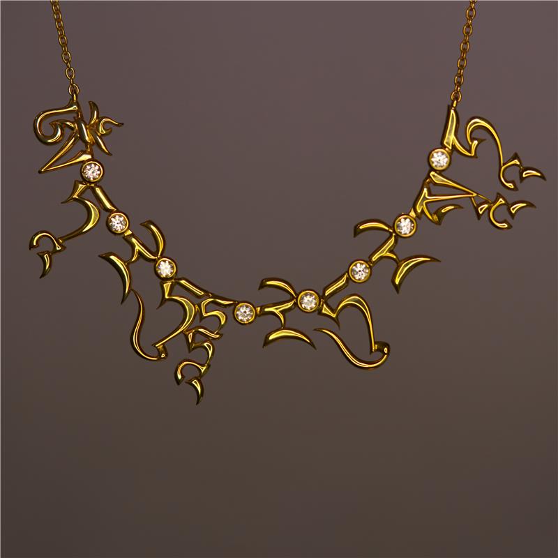 Tara Mantra Necklace, Silver Gold Plated, White CZ Diamonds — view 5