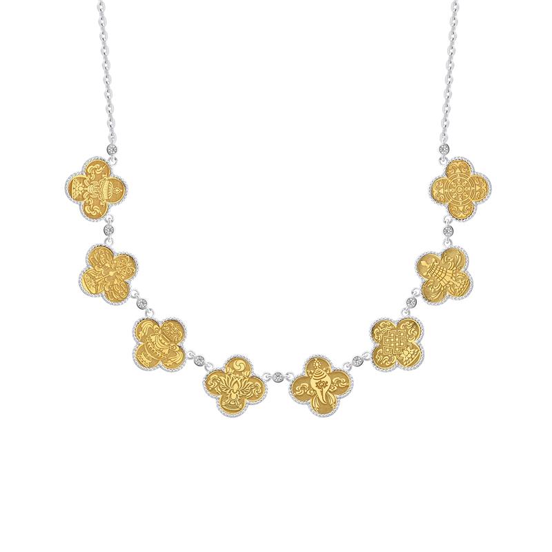 Eight Auspicious Symbols Necklace, YGP CZ