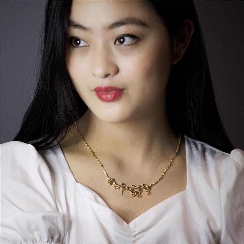 Mani Mantra Necklace Gold Plated small, CZ Diamonds 9.84g — view 3