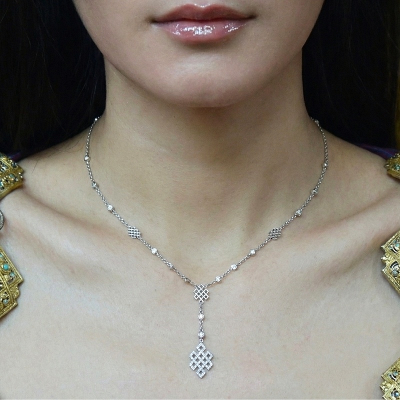 Endless Knot Hanging Necklace silver, CZ Diamonds — view 4
