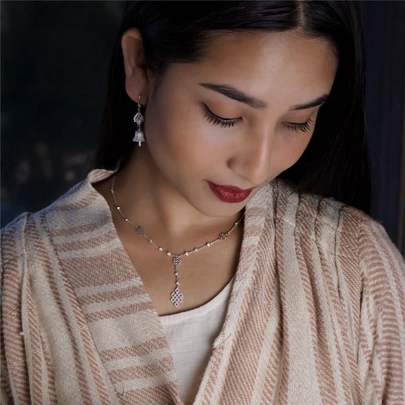 Endless Knot Hanging Necklace silver, CZ Diamonds — view 3