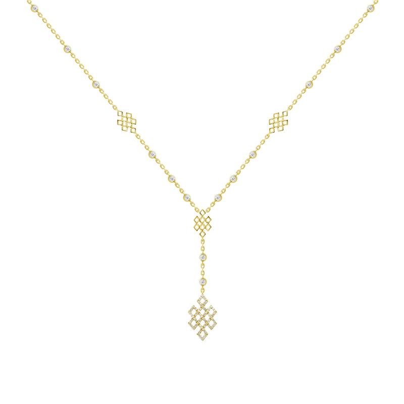 Hanging Endless Knot Necklace, 14K Yellow Gold 6.48g, Diamonds, .653cts