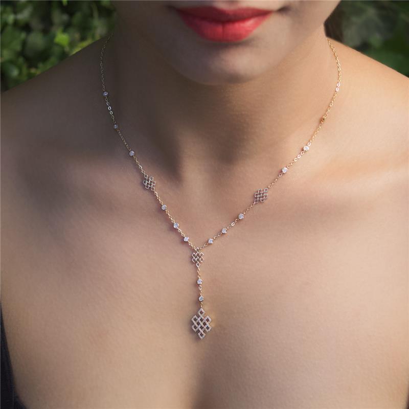 Hanging Endless Knot Necklace, 14K Yellow Gold 6.48g, Diamonds, .653cts — view 3