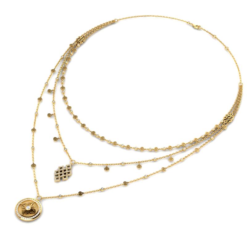 Double Vajra, Endless Knot and Malaya Logo chain layered necklace — view 4