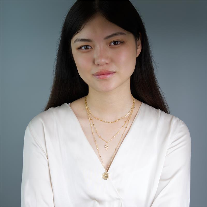 Double Vajra, Endless Knot and Malaya Logo chain layered necklace — view 3
