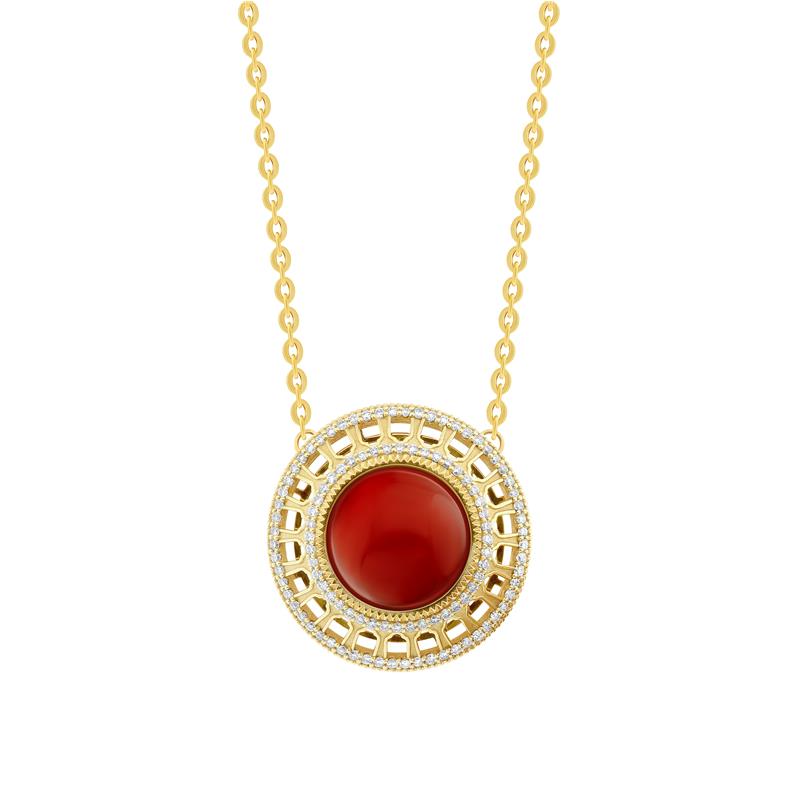 Life Force Coral Gold Necklace with Diamonds, 0.77 CTS. YG18: 20.24g, Total: 22.42g