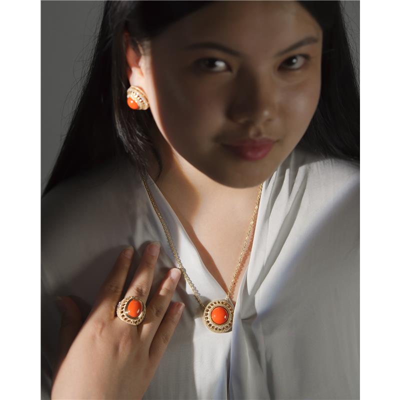 Life Force Coral Gold Necklace with Diamonds, 0.77 CTS. YG18: 20.24g, Total: 22.42g — view 4