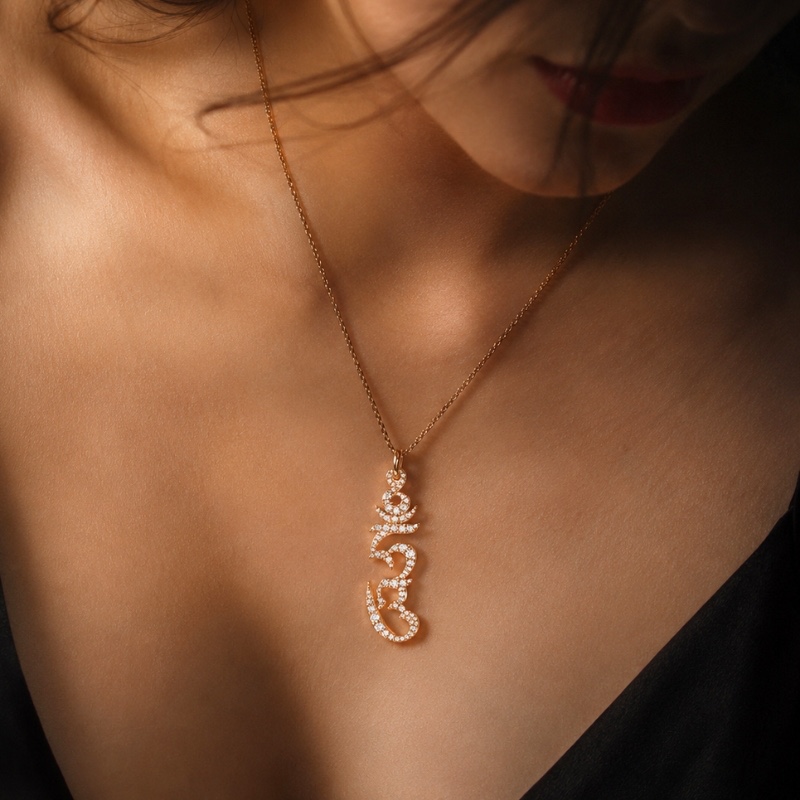 Hung Syllable Pendant XXL Solid 18k Yellow Gold 7.63g 50mm, 1.191cts — view 4