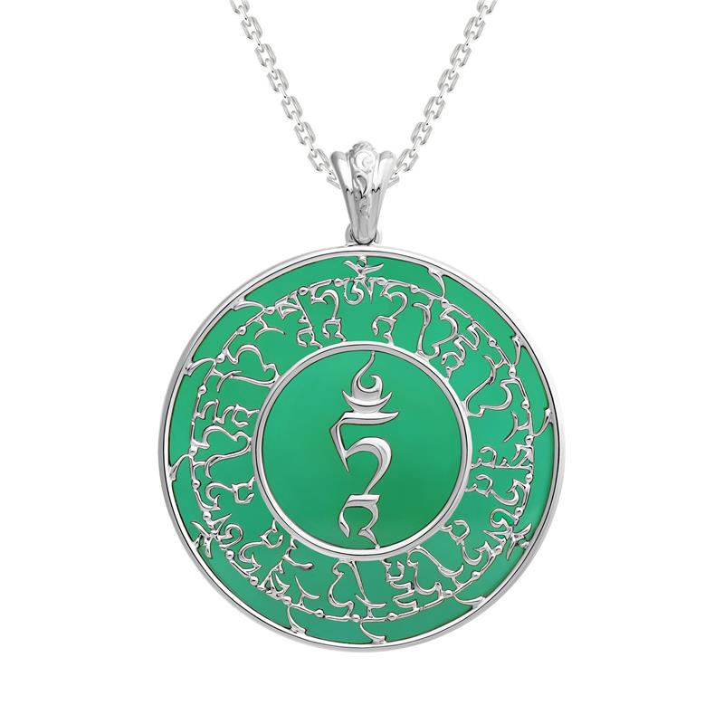 Tara Mantra Pendant Green Agate Tashi Mannox Design silver,
