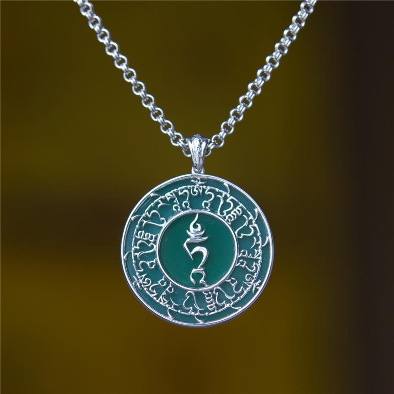 Tara Mantra Pendant Green Agate Tashi Mannox Design silver, — view 3