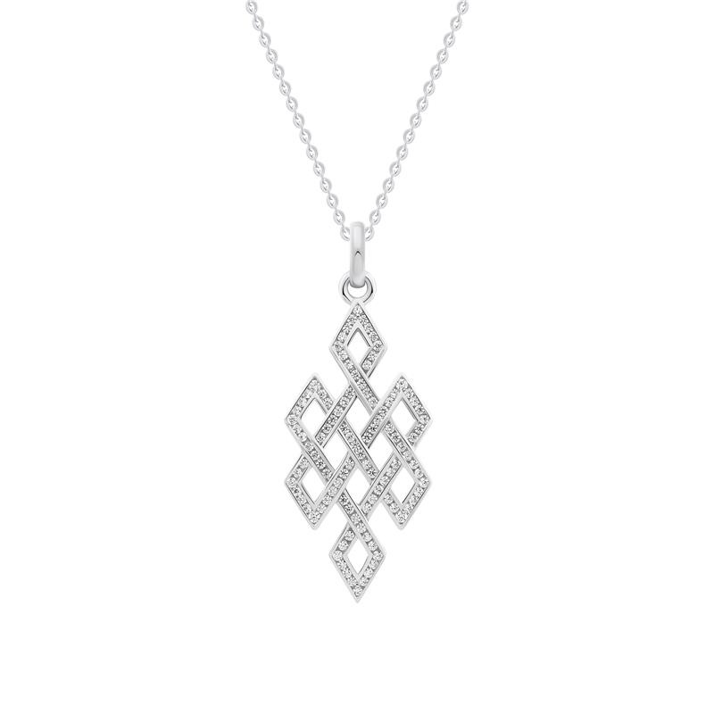Three Dimensional Endless knot pendant studded with CZ diamonds, with chain