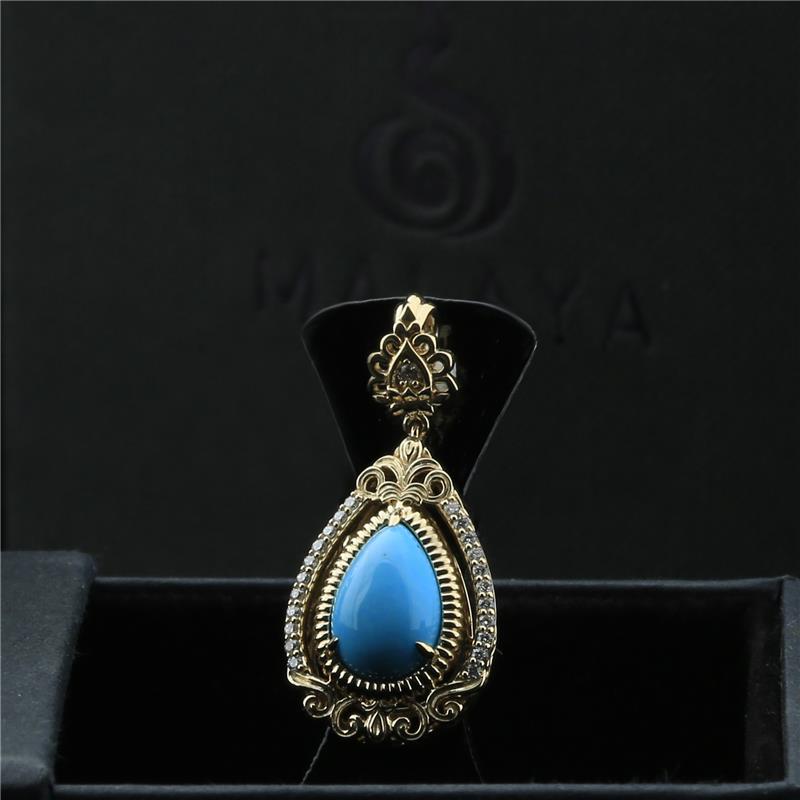 Intricate Diamond Turquoise Pendant 2.64 CTS./ Diamonds .188 CTS.