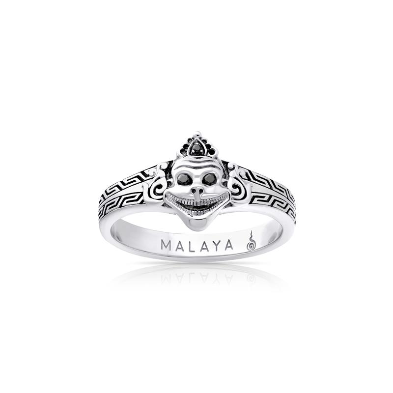 Laughing Skull Ring, Silver Black Diamonds 6g