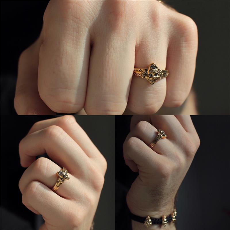 Laughing Skull Ring, Black Diamonds, .036 cts 14k Gold 7.50g