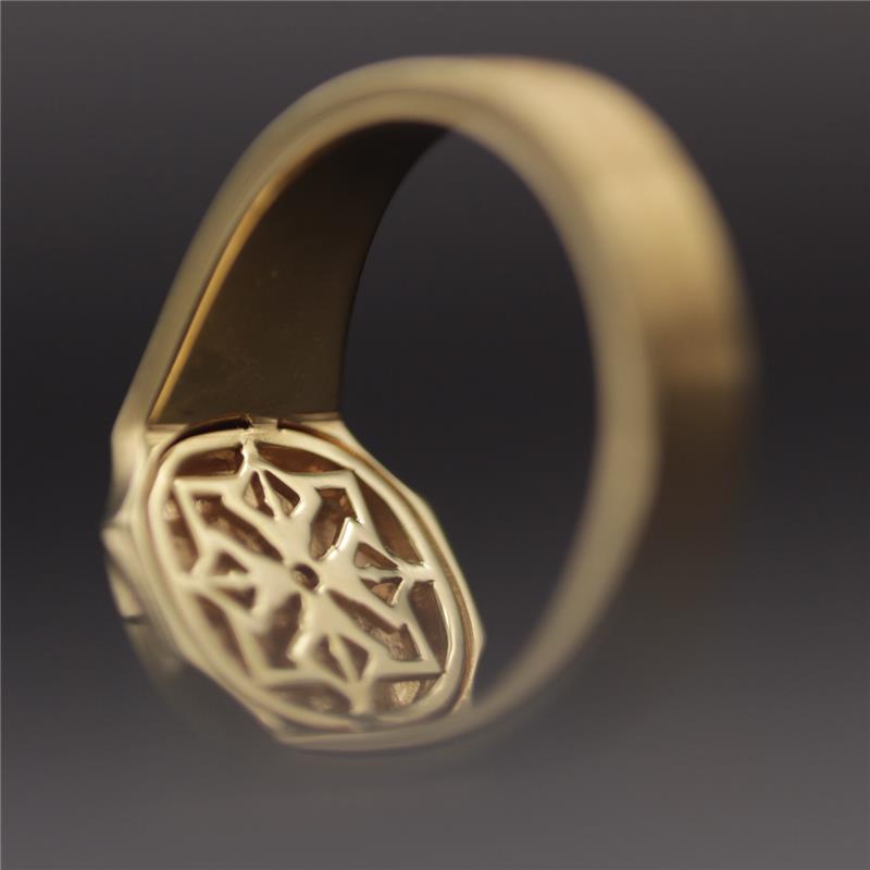 Double Dorje Ring, brushed finished surface, sanded insert, polished edges, 18k, Diamond 0.04 CTS. — view 4