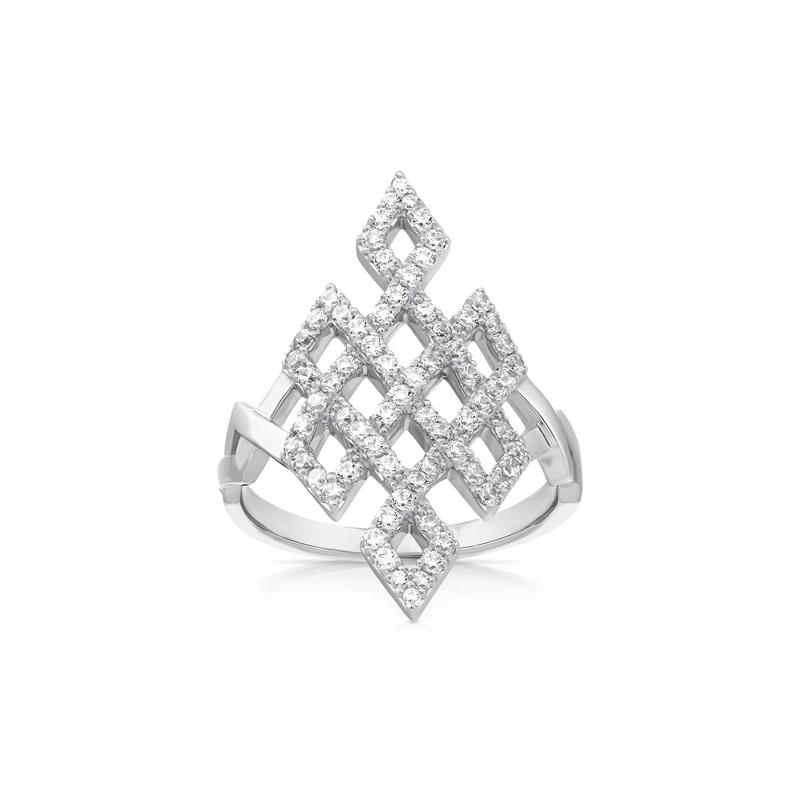Infinity Knot Ring, 14k White Gold, Diamonds 5.1g .71cts