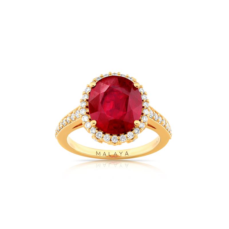 Red Ruby Jewels Ring Ruby - 5.5cts 0.494cts diamonds 14k yellow gold 4.37g