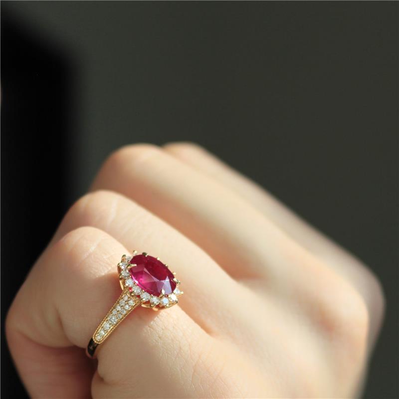 Red Ruby Vajras Ring Ruby - 3.34cts 0.598cts Diamonds 14k yellow gold 3.59g — view 5