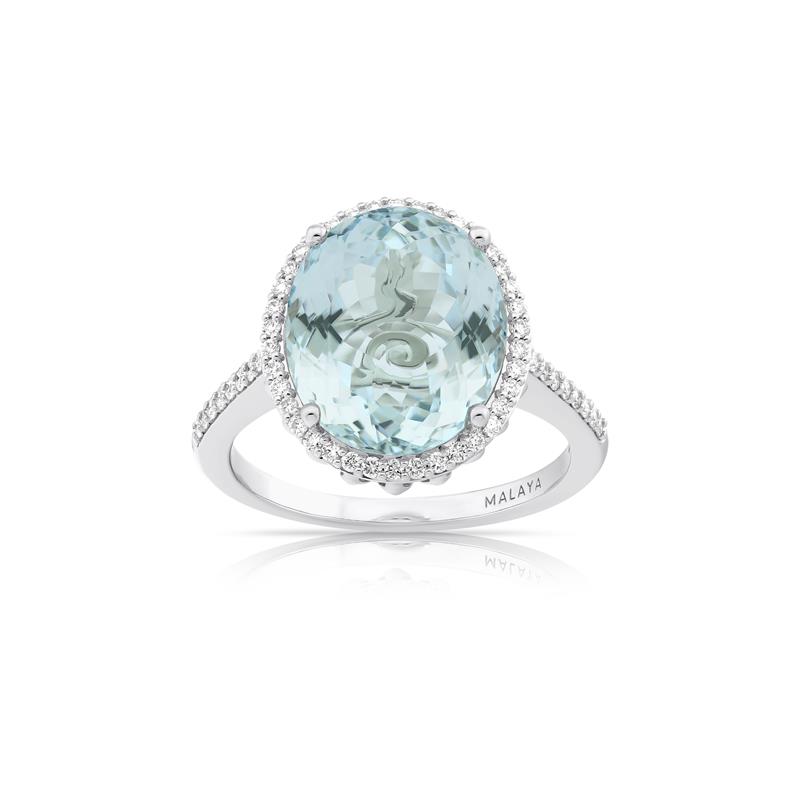 Aquamarine Ring, .28cts White Diamonds, 14k White Gold 5.29g