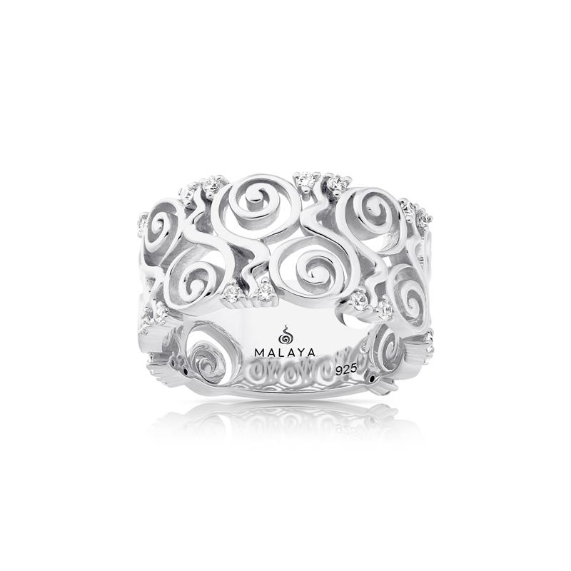 Malaya Dream Ring, CZ Diamonds Sterling Rhodinated Silver