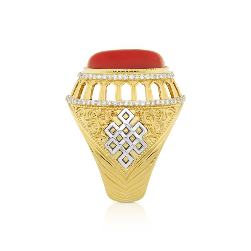 Life Force Coral Signet Ring 18k Gold 21.75g, Total 23.56g 0.58cts. Diamonds — view 4