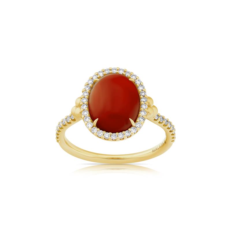 Oval Coral Diamond Ring 0.30 CTS. YG14: 3.0g, Total Weight: 3.77g