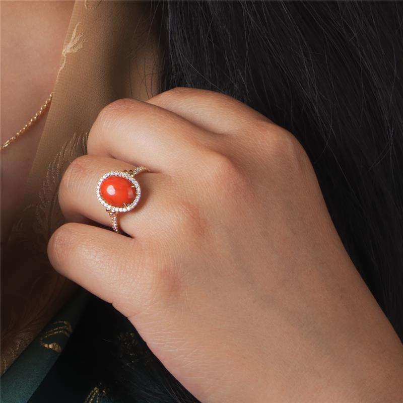 Oval Coral Diamond Ring 0.30 CTS. YG14: 3.0g, Total Weight: 3.77g — view 6