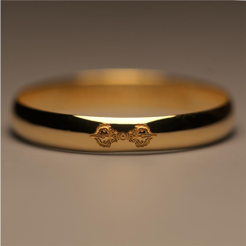 Gold bands sizes 50-61, vajra & bell engravings, yellow 18k gold (Small sizes: 24,000, Medium: 26,000, Large: 28,000)