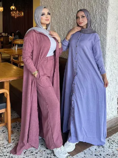 طقم نسائي طويل بلون موف وبنفسجي