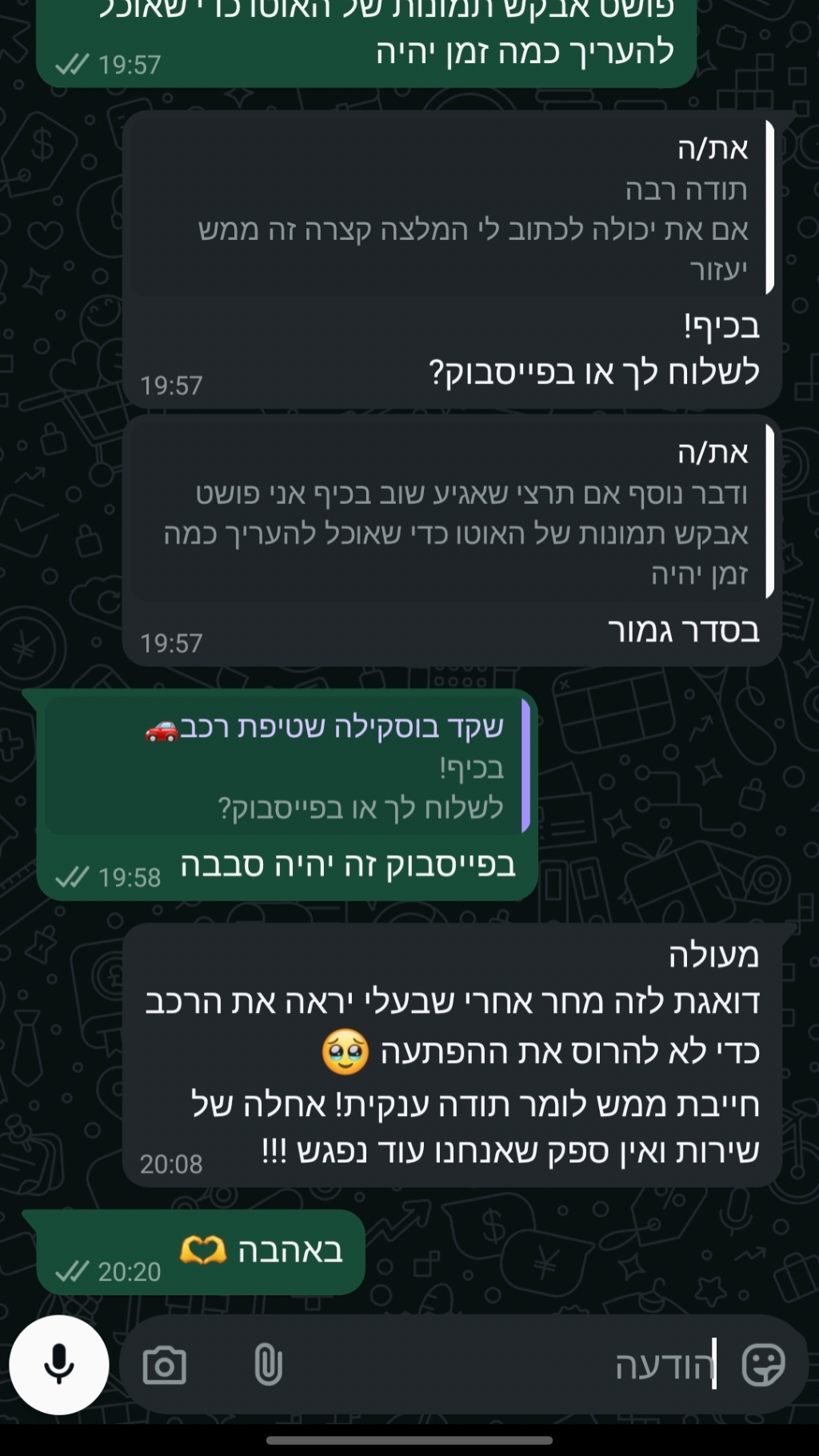 דוגמאת עבודה של העסק
