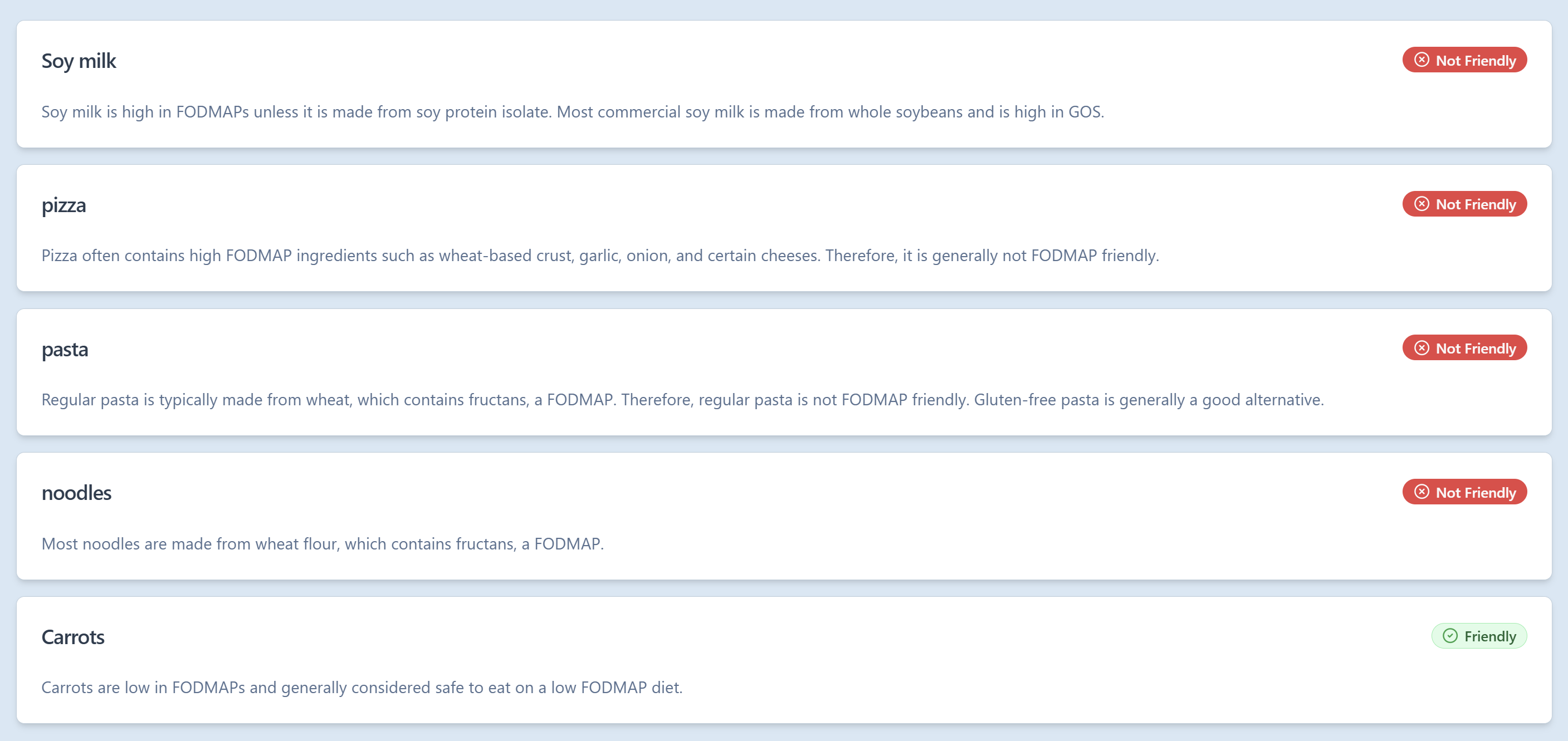 Screenshot of the FODMAP Navigator Ingredient Checker feature analyzing a product