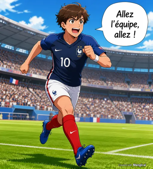 un enfant avec des cheveux bleu sur le nom de Doumbia qui rêve de devenir footballeur il vit dans un village pauvre avec sa mère sa mère qui le soutient il rêve de devenir footballeur pro comme Nicolas 