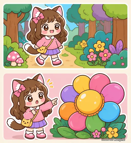 La petite fille au chat et la fleur géante
