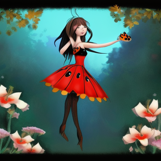 Adult ladybug fairy with brown hair and black wings