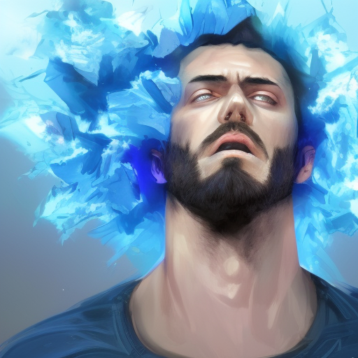 Gigachad with blue explosion behind head