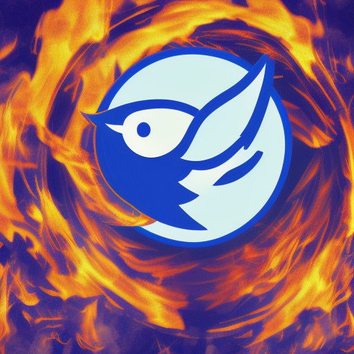 blue twitter logo inside an inferno