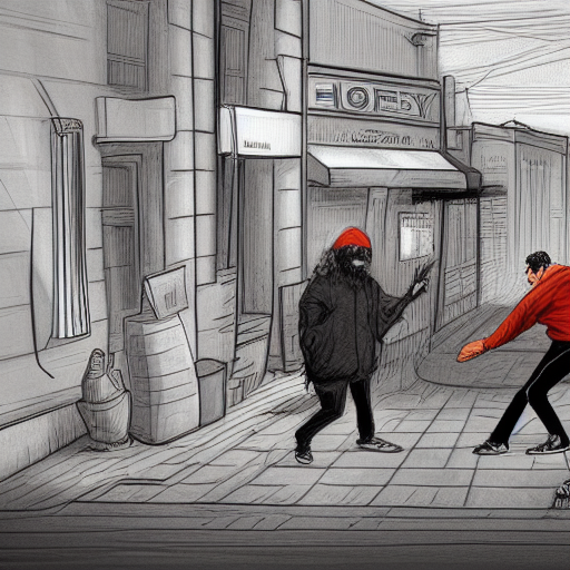 Homeless man high on fentanyl menacing a tech bro with a knife in front of a third-wave coffeeshop serving $20 lattes