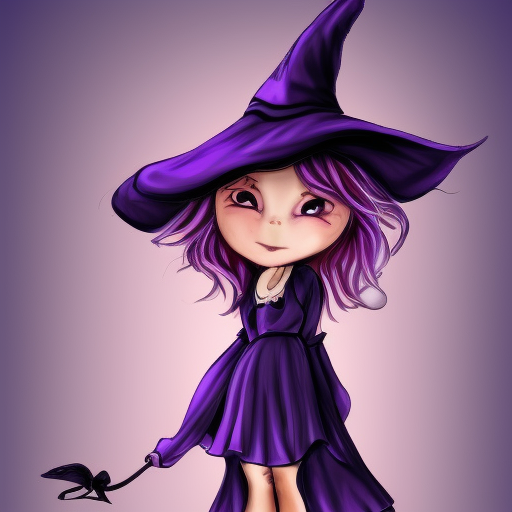 Blushing witch in purple dress and hat