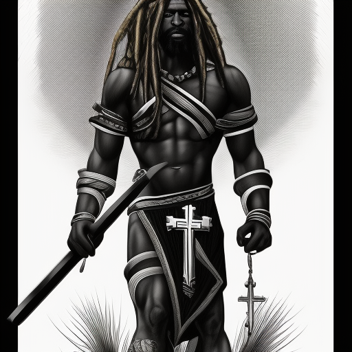 Black holy christian crusader, with dreads, with a cross