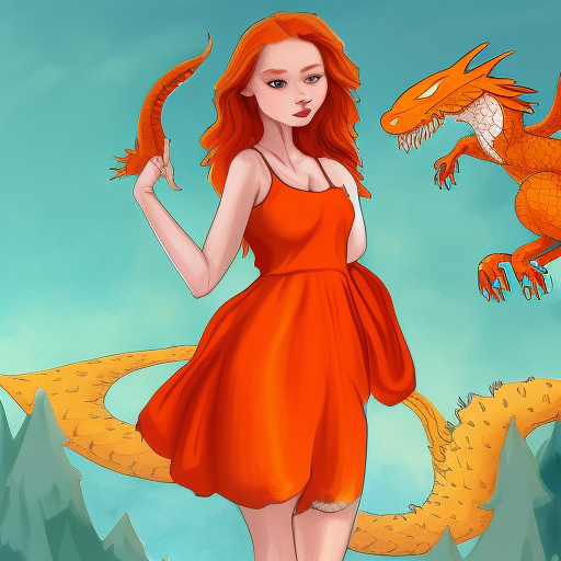 hot redheaded girl in a orange sundress with a dragon onesie