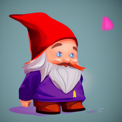 short gnome with red hat and purple clothing