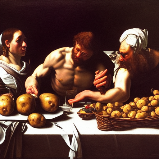 Crowd feasting on many many potatoes, Caravaggio, Rome Museum