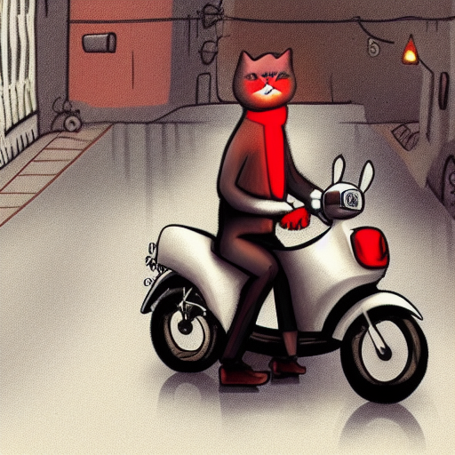 man in cat costume on moped going fast