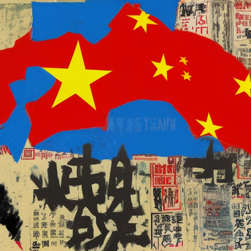 collage by basquiat, fighter jets in the sky, chinese flag, pacific ocean map, taiwan