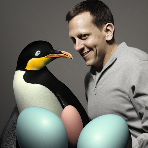 Peter Thiel cuddling with, and incubating an egg together with a gay penguin