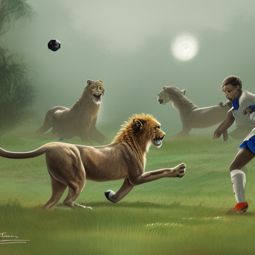 Lions in the wild playing soccer 
