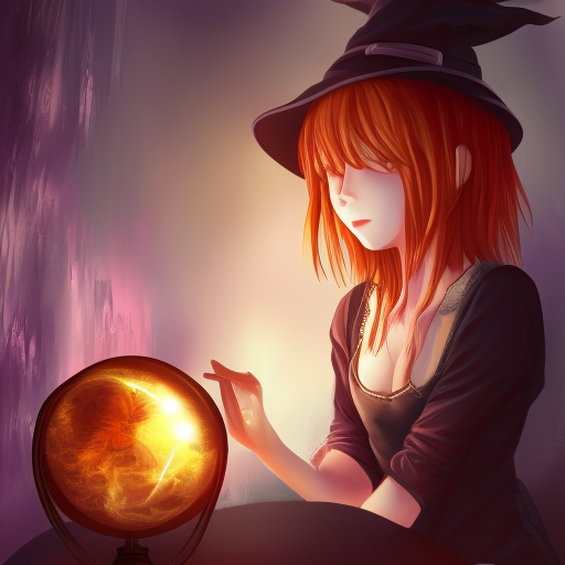 Anime witch looking into crystal ball