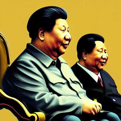 Xi Jinping sitting on Mao Zedong's lap wearing crowns