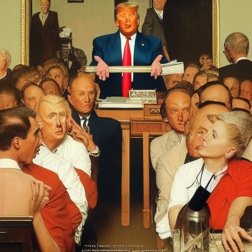 Trump testifying before Congress, Norman Rockwell, oil on canvas, Metropolitan Museum of Art, 1954